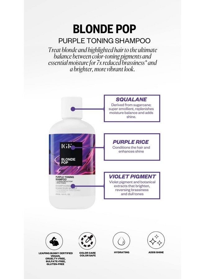 Blonde Pop Purple Toning Shampoo Brighten + Neutralize Brass Vegan + Cruelty Free 8 Oz