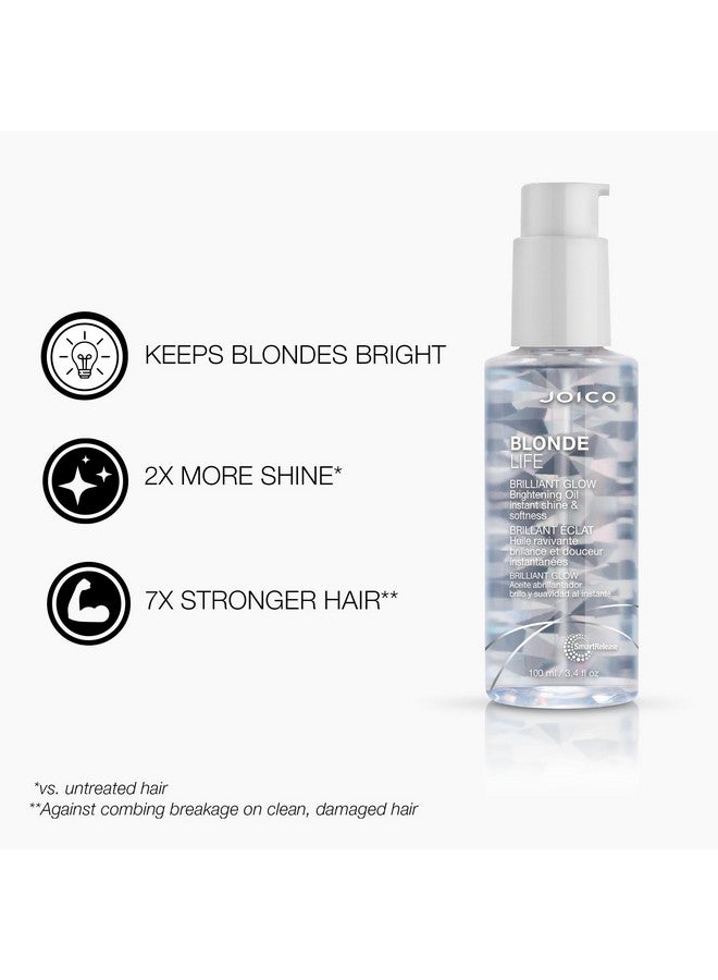 Blonde Life Brilliant Glow Brightening Oil For Blonde Hair Tame Frizz Boost Shine & Brilliance Add Softness & Smoothness With Monoi & Tamanu Oil 3.4 Fl Oz