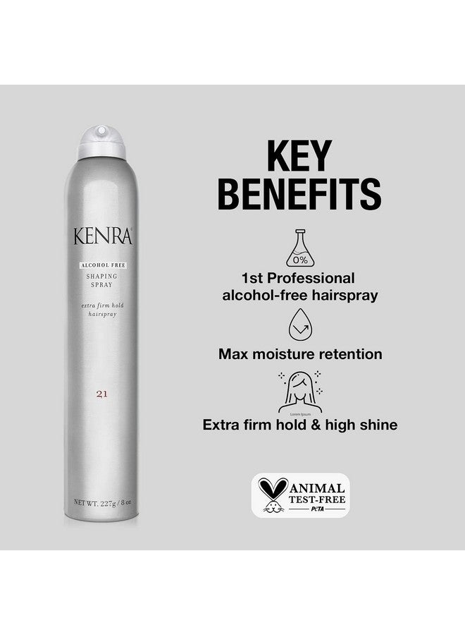 Kenra Shaping Spray 21 Alcohol Free Hairspray Max Moisture Retention Extra Firm Hold & High Shine Optimal Working Time All Hair Types 8 Oz