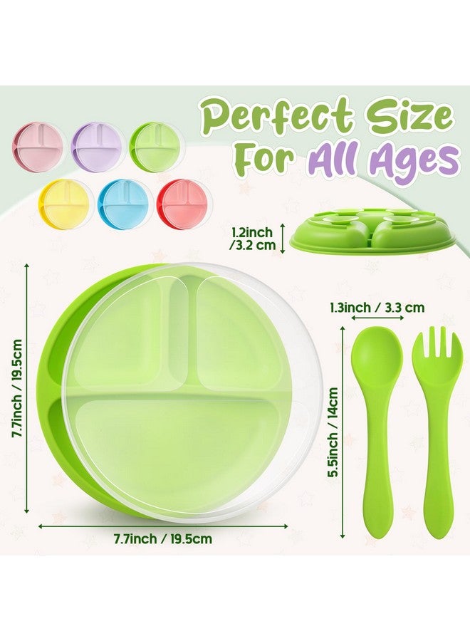 6 Pack Suction Plates With Lids Silicone Baby Plates Toddler Plates Divided Design Stay Put With Suction Feature Bpa Free Microwave And Dishwasher Safe Assorted Colors (Bright Colors)