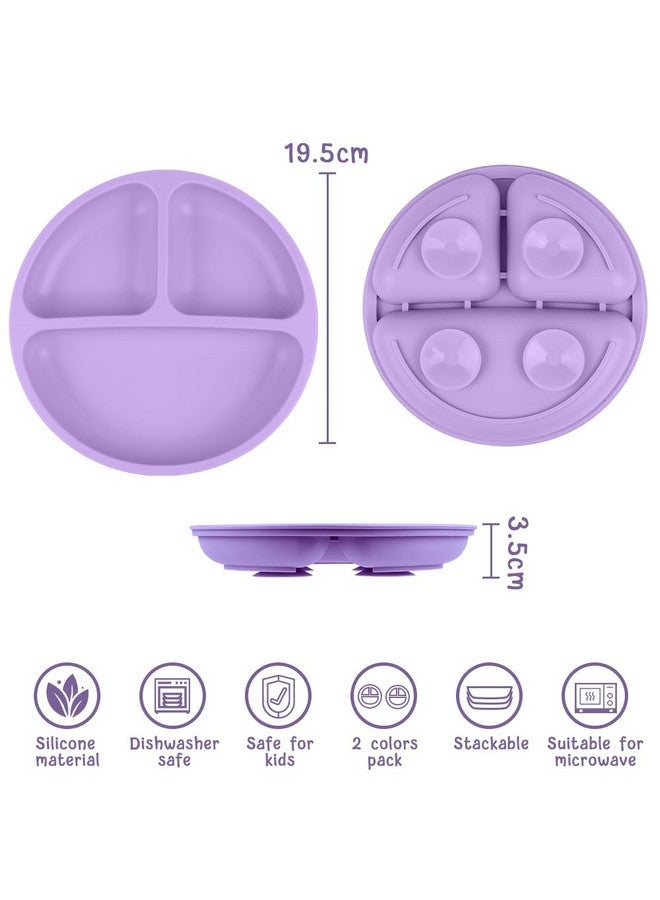 Suction Plates 2 Pcs Baby Toddler Plate Silicone Bpa Free Divided Plate Divided Plate Designsilicone Grip Dish Microwave & Dishwasher Safe