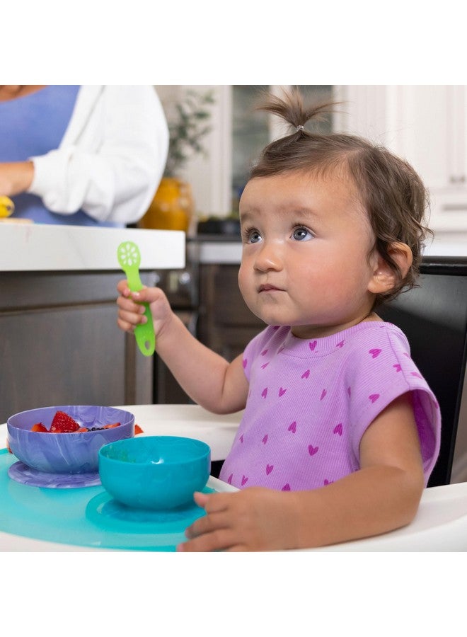 Flexidip Silicone Baby Learning Utensil 4 Months + Baby Led Weaning Flat Head Spoon With Firm Handle Designed In Usa Bpa Free Premium Grade Platinum Silicone 2 Ct Aqua Green