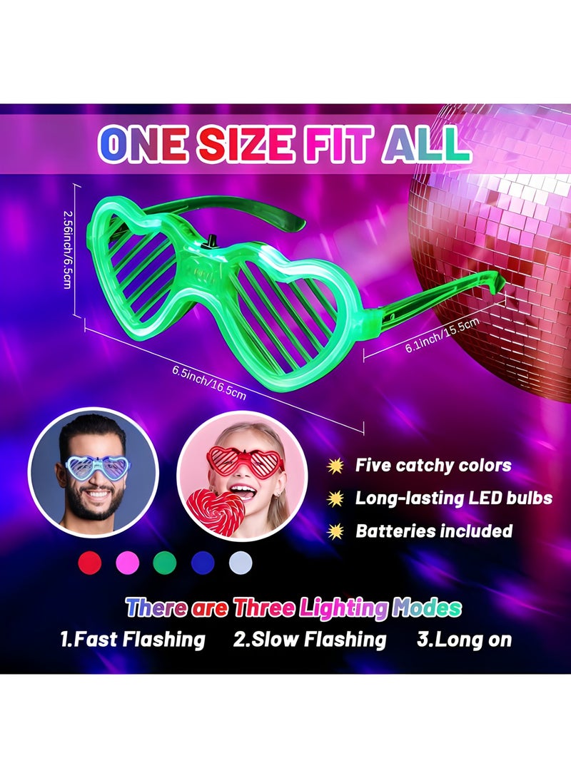 12 pack ses Heart Shape LED Light up Toys Glow in the Dark Party Favors Supplies Shutter Shades Sunglasses