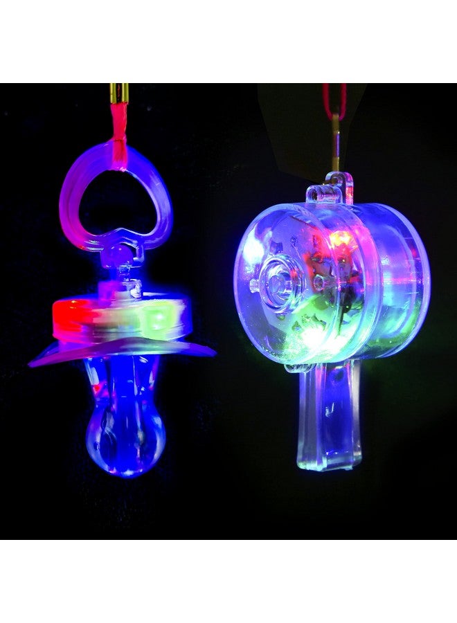 20 Pcs Light Up Flashing Whistles Glow In The Dark Party Supplies Include 10 Pacifier Whistles And 10 Round Whistles With Lanyard