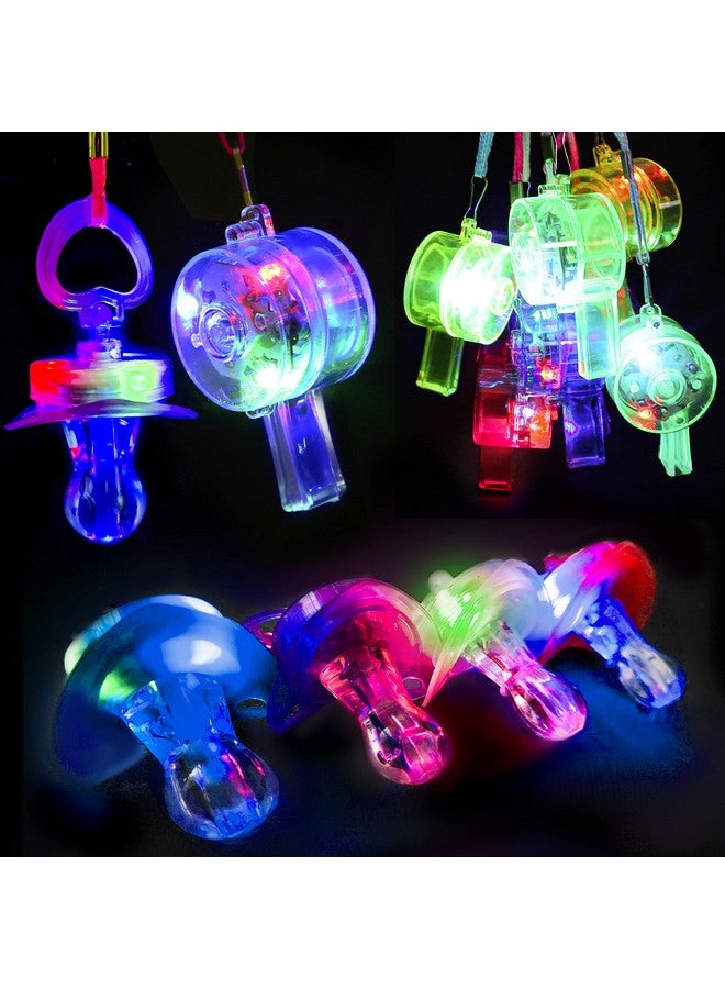 20 Pcs Light Up Flashing Whistles Glow In The Dark Party Supplies Include 10 Pacifier Whistles And 10 Round Whistles With Lanyard