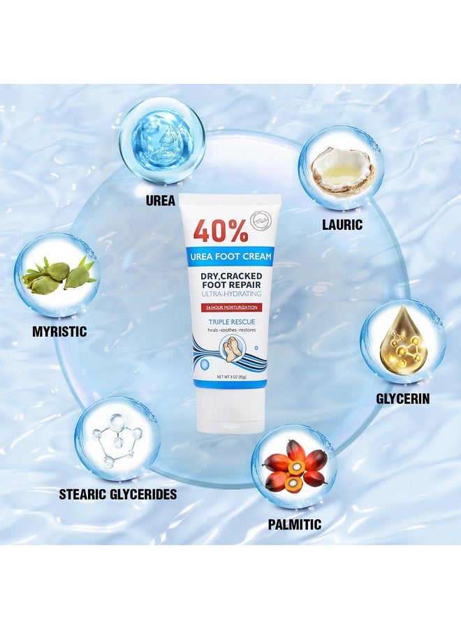 Urea Cream 40 Percent Tube 3 Oz Urea Foot & Hand Cream For Dry Cracked 40 Per Urea Lotion For Feet Maximum Strength