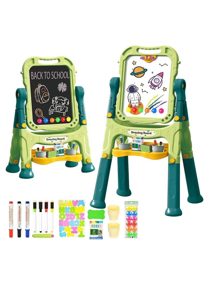 Artist Board for Kids Dual-Sided - Adjustable Standing & 360 Degree Rotation Art Easel for Toddlers with Accessories (48 Pcs) - Green