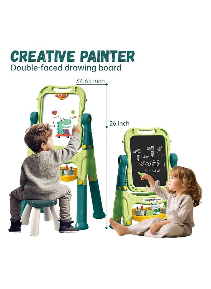 Artist Board for Kids Dual-Sided - Adjustable Standing & 360 Degree Rotation Art Easel for Toddlers with Accessories (48 Pcs) - Green