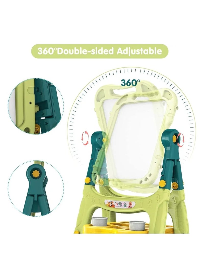 Artist Board for Kids Dual-Sided - Adjustable Standing & 360 Degree Rotation Art Easel for Toddlers with Accessories (48 Pcs) - Green