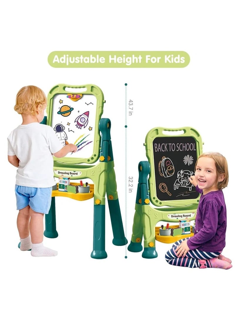 Artist Board for Kids Dual-Sided - Adjustable Standing & 360 Degree Rotation Art Easel for Toddlers with Accessories (48 Pcs) - Green