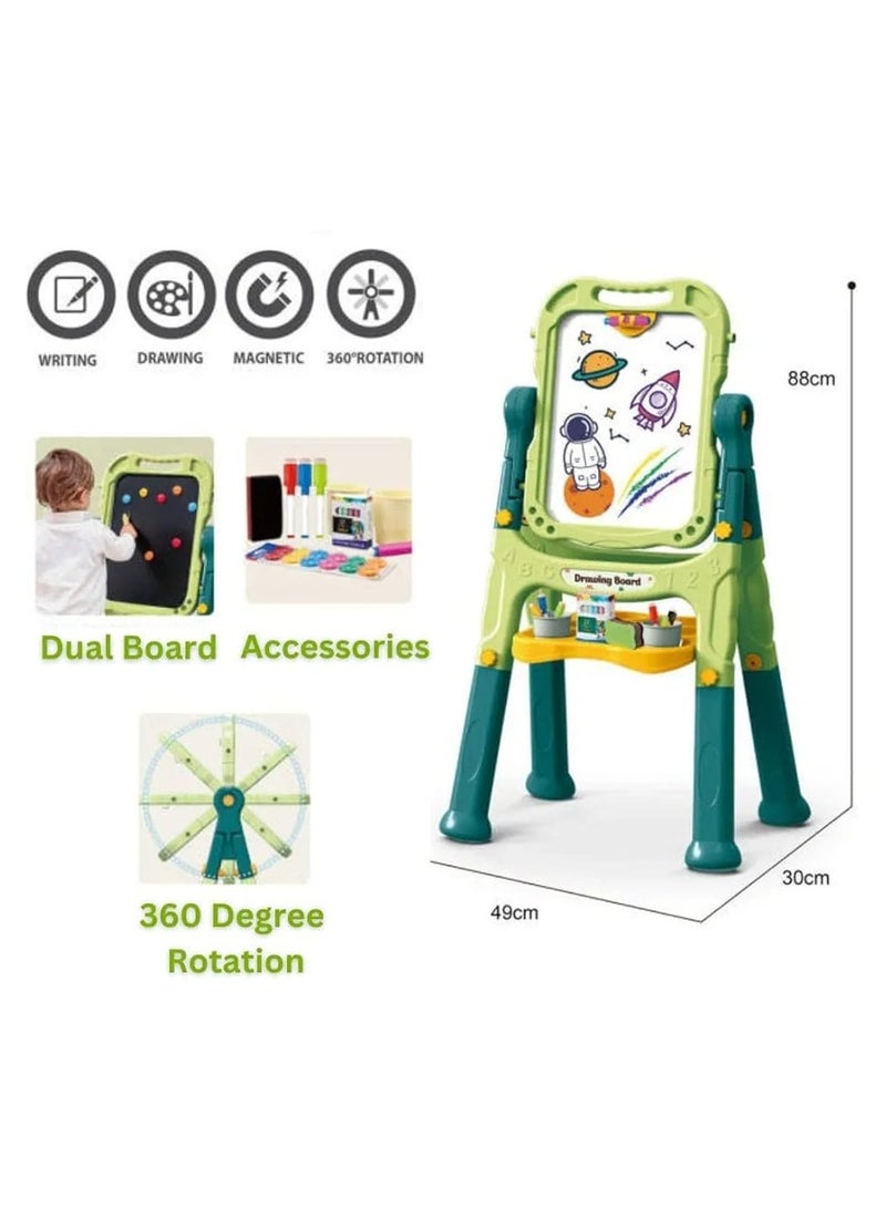 Artist Board for Kids Dual-Sided - Adjustable Standing & 360 Degree Rotation Art Easel for Toddlers with Accessories (48 Pcs) - Green