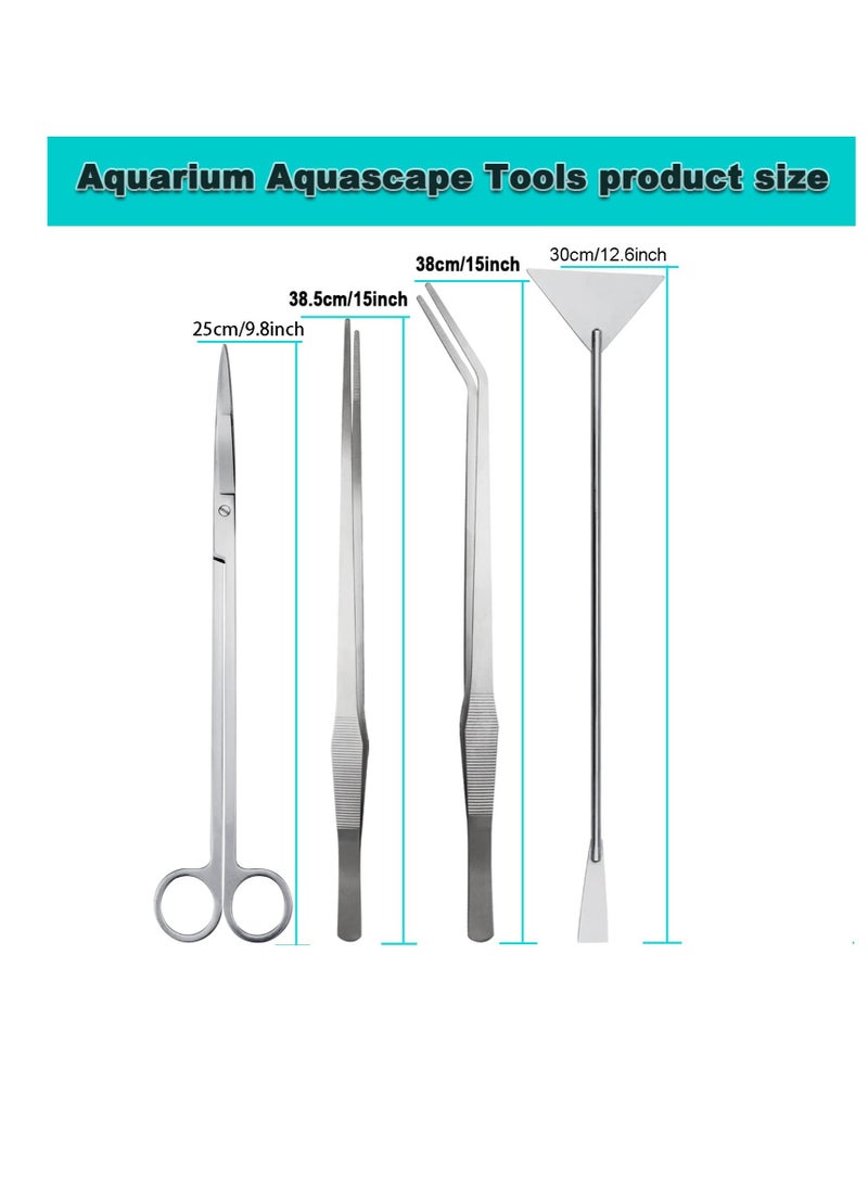 4 in 1 Tweezers Scissors Spatula Scrapers Tool Set, Aquarium Aquascape Tools Kit, Anti-Rust Aquatic Plant Tool, Suitable for Fish Tank Cleaning Kit