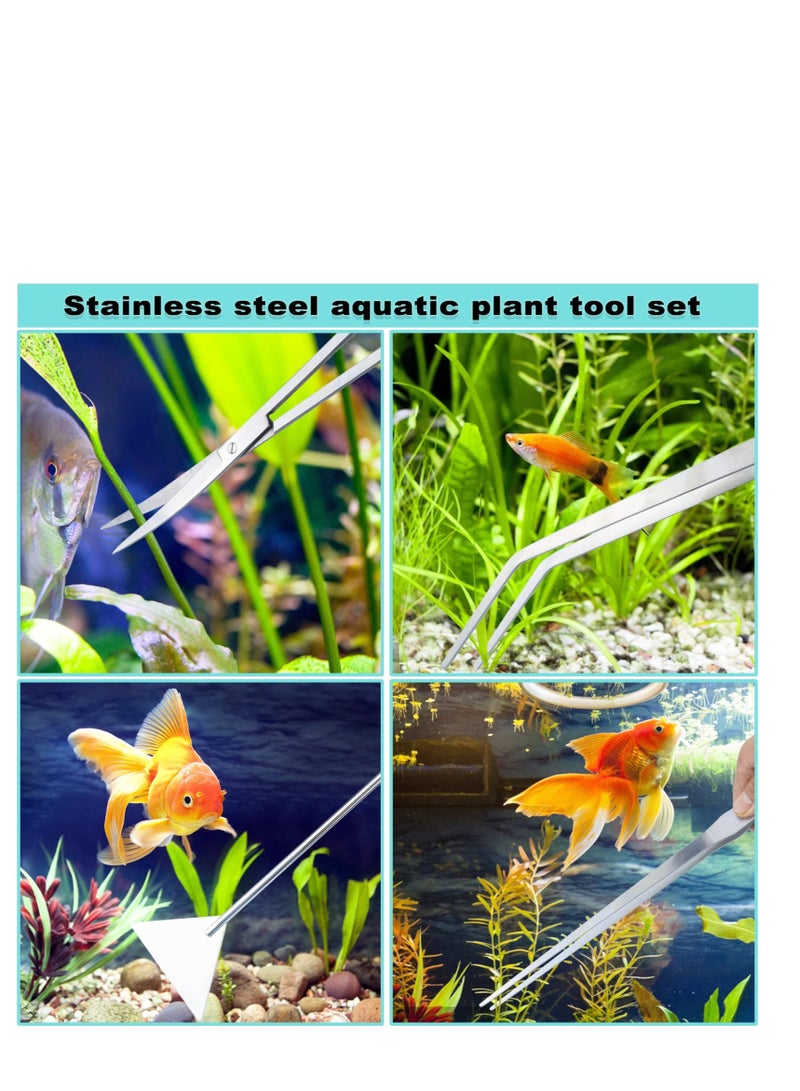 4 in 1 Tweezers Scissors Spatula Scrapers Tool Set, Aquarium Aquascape Tools Kit, Anti-Rust Aquatic Plant Tool, Suitable for Fish Tank Cleaning Kit