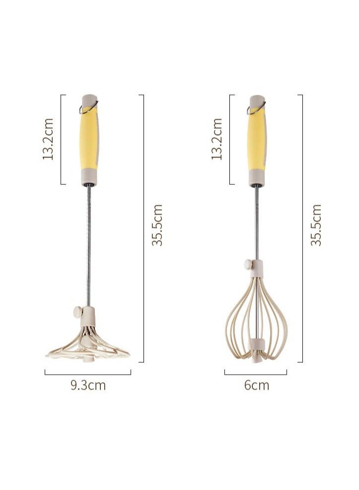 2 Pcs Stainless Steel Semi Automatic Whisk, 2024 Upgrade Rotating Automatic Eggbeater for Cooking, Hand Push Mixer Stirrer Tool Manual Egg Shaker Easy Whisk Whipped Cream Dispenser