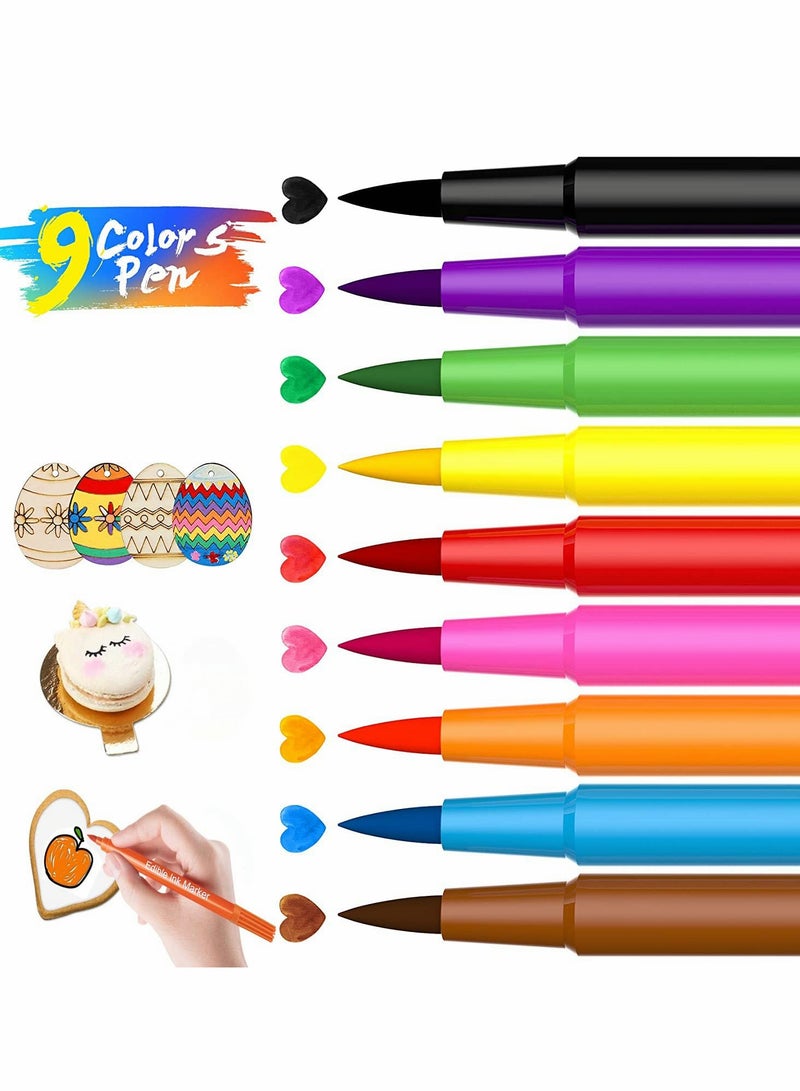Food Coloring Pens, Edible Markers for Cookies Kids Fine Tip Food Grade Food Gourmet Writers for DIY Decorating Fondant Eggs Baking Painting Drawing 9 Pcs