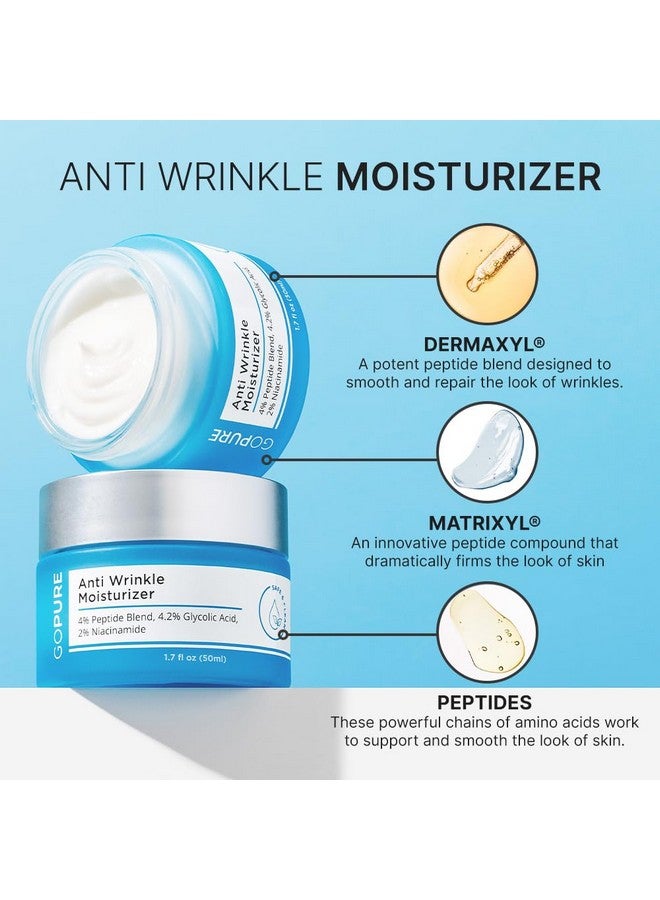 Glycopeptide Anti Wrinkle Face Cream Hyaluronic Acid Moisturizer For Face With Glycolic Acid Peptides And Vitamin E Hydrating Facial Moisturizer With Antiaging Formula 1.7 Fl Oz