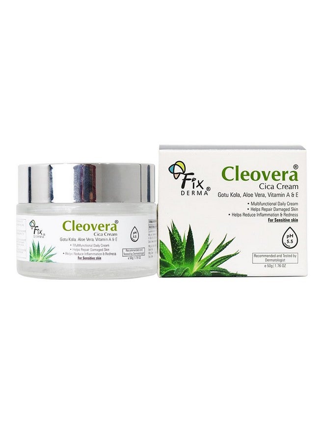 Cleovera Cica Cream For Face With Gotu Kola Aloevera Vitamin A & E Damage Skin Repair Face Cream Suitable For Sensitive Dry & Damaged Skin 50G