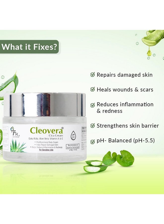 Cleovera Cica Cream For Face With Gotu Kola Aloevera Vitamin A & E Damage Skin Repair Face Cream Suitable For Sensitive Dry & Damaged Skin 50G