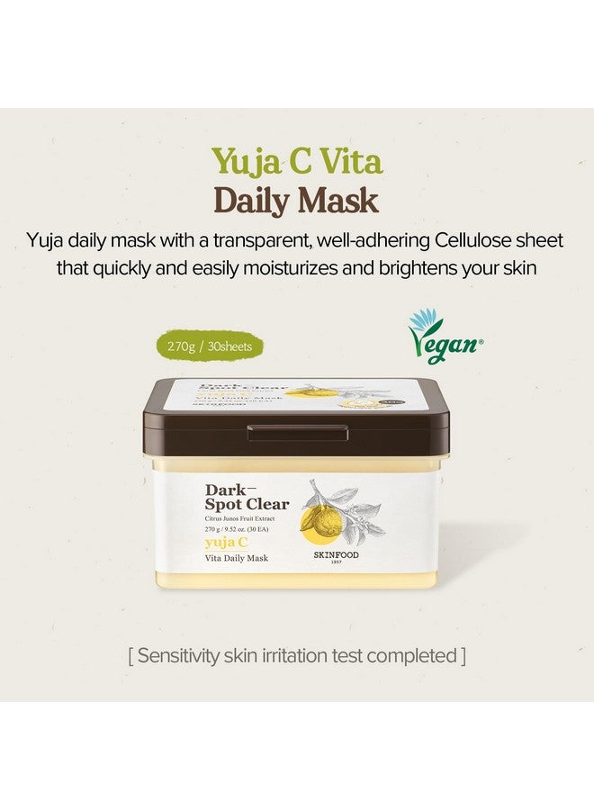 Skinfood Yuja C Vita Daily Mask 9.52 Oz (30Ea) Quick Blemish Care Even The Skin Tone Daily Sheet Mask Darkspot Clear