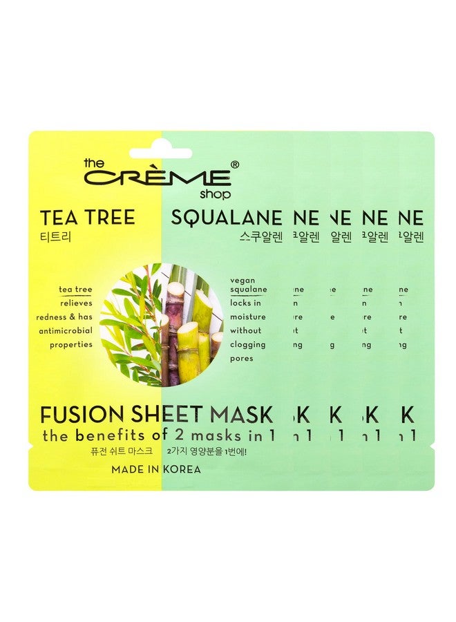 Tea Tree & Squalane Fusion Sheet Mask Korean Sheet Mask Tea Tree Face Mask With Vegan Squalane And Hyaluronic Acid Acne Face Mask (5 Masks)