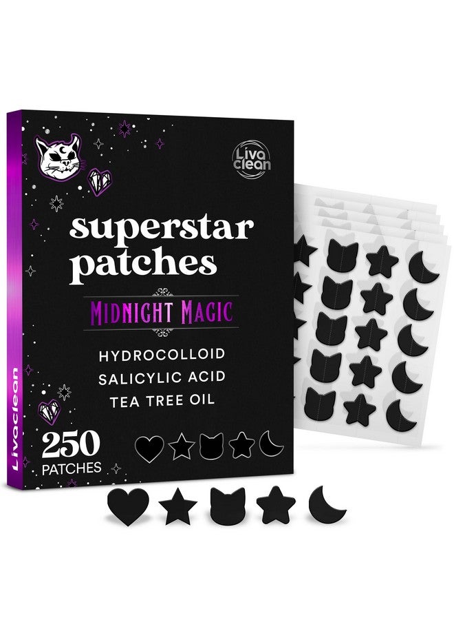 250Ct Star Pimple Patches Midnight Magic Black W/Salicylic Acid & Tea Tree Oil Pimple Patches For Face Hydrocolloid Acne Patches Cute Face Stickers Zit Patches