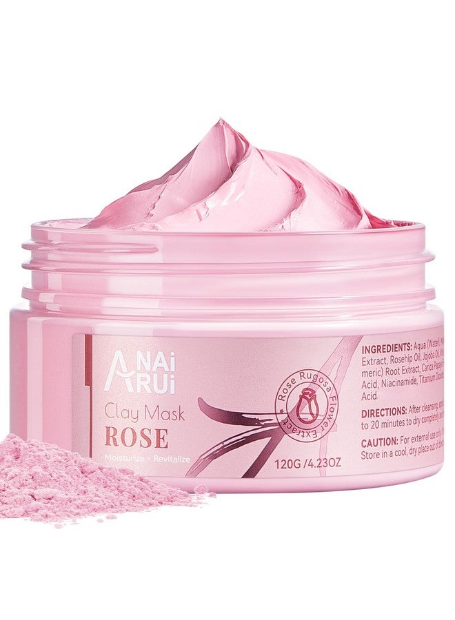 Rose Facial Mask Clay Mask With Kaolin Pink Clay Niacinamide Collagen Hyaluronic Acid For Moisturizing & Smooth Skin Pores Minimizers Blackhead Remover 4.23 Oz