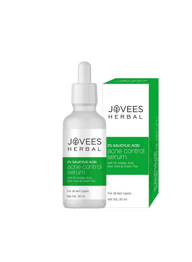 Herbal 2% Salicylic Acid Acne Control Serum With 1% Azelaic Acid Aloe Vera & Green Tea For Active Acne Oil Balancing Pore Tightening For All Skin Types 30 Ml