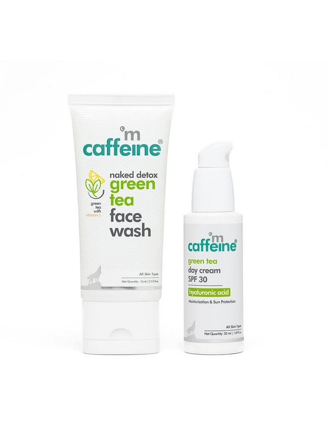 Green Tea Face Wash & Spf 30 Day Cream Combo Refresh & Protect Essentials For All Season With Vitamin C & Hyaluronic Acid Removes Dirt & Impurities And Protects From Sun Damage Pack Of 2