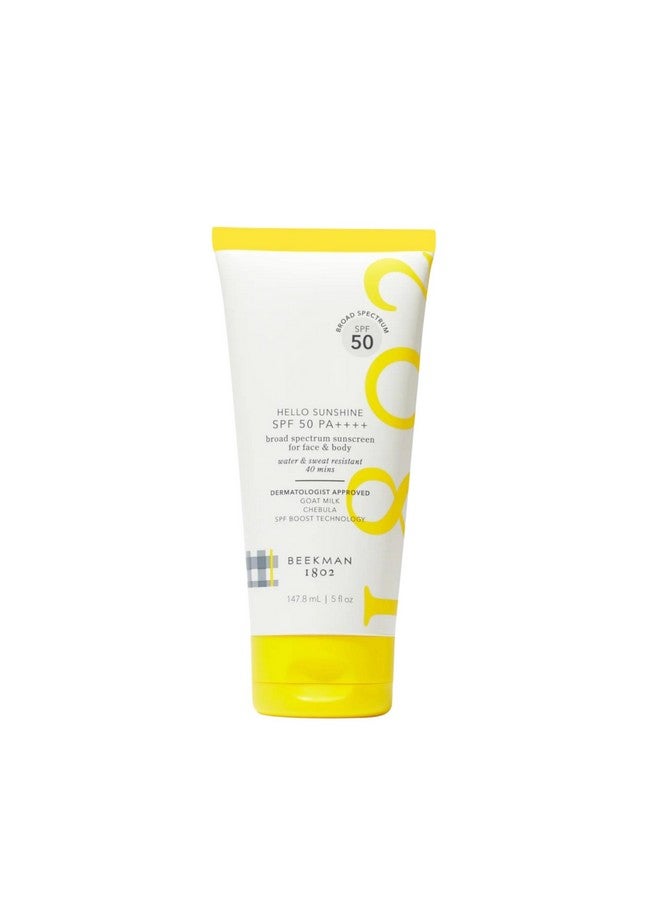 Hello Sunshine Spf 50 Pa ++++ Sunscreen For Face & Body 5.0 Fl. Oz Reduces Fine Lines & Protects Against Sun Damage Good For Sensitive Skin Cruelty Free Reef Safe