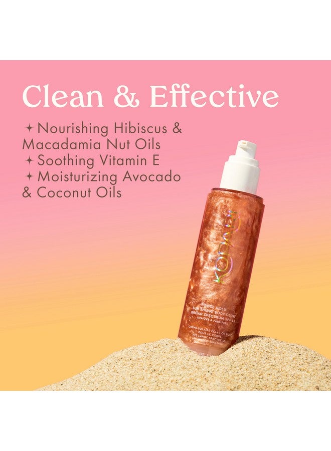 Sun Shield Body Glow Spf 45 Uv Protection Sunscreen Rose Gold Shimmer Mica Sweat Resistant Antioxidant Vitamin E Vegan Cruelty Free Macadamia Hibiscus Avocado Coconut Oils 5Oz