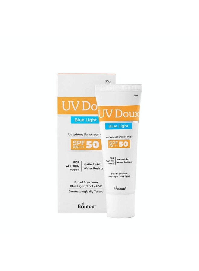 Uv Doux Blue Light Sunscreen Protection Gel Spf 50 Pa+++ Uvauvb For Men & Women Matte Finish & Water Resistant For All Skin Types 50G