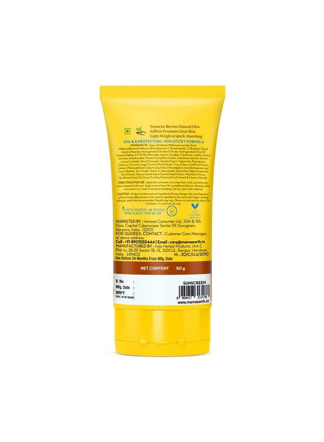 Ubtan Detan Sunscreen With Turmeric & Saffron 50 G Spf 50 & Pa++++ For Uvab Protection Removes Tan Brightens Skin Nongreasy & Lightweight No White Cast For All Skin Types