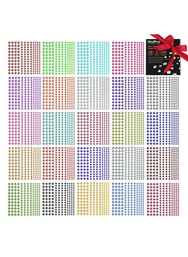 Rhinestone Stickers 4125 Pcs Nicpro Self Adhesive Gems Stick On Face Body Makeup Festival Bling Jewels In 3 Size 25 Colors25 Embellishments Sheet For Decorations Crafts Nail Card Hair