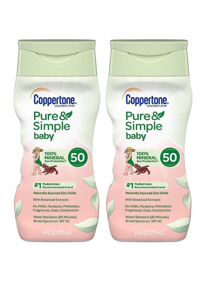 Pure Simple Baby Tear Free Mineralbased Sunscreen Lotion Broad Spectrum Spf 50 6 Fluid Ounce (Pack Of 2) 12 Fl Oz