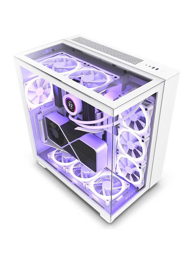 H9 Elite Dual-Chamber ATX Mid-Tower PC Case, Unique Glass Panel, Intuitive Cable Mgt, 360mm Radiators & 10x120mm Fans Support, Built-in RGB & Fan Controller, USB 3.2 Type-C/A, White | CM-H91EW-01