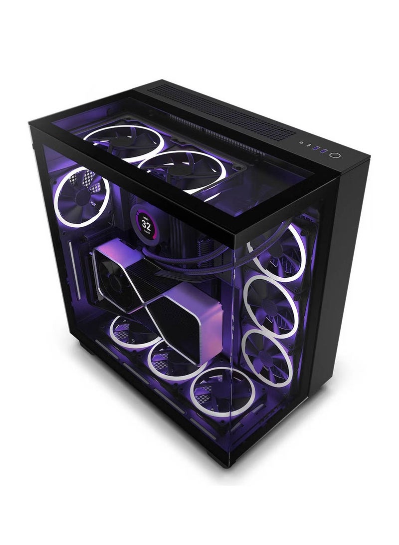 H9 Elite Dual-Chamber ATX Mid-Tower PC Case, Unique Glass Panel, Intuitive Cable Mgt, 360mm Radiators & 10x120mm Fans Support, Built-in RGB & Fan Controller, USB 3.2 Type-C/A, Black | CM-H91EB-01