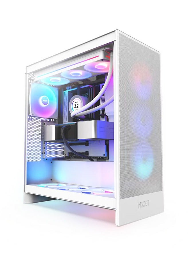 H7 Flow RGB Mid-Tower ATX Airflow Case with RGB Fans, Dedicated GPU Cooling, Easily Manage Cables, 10-Fan Capacity, Top I/O Ports, Tool-less Panel Access, CM-H72FW-R1 | White