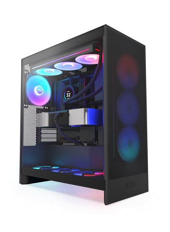 H7 Flow RGB Mid-Tower ATX Airflow Case with RGB Fans, Dedicated GPU Cooling, Large Radiator Support, 10-Fan Capacity, Top I/O Ports, Tool-less Panel Access, CM-H72FB-R1 | Black