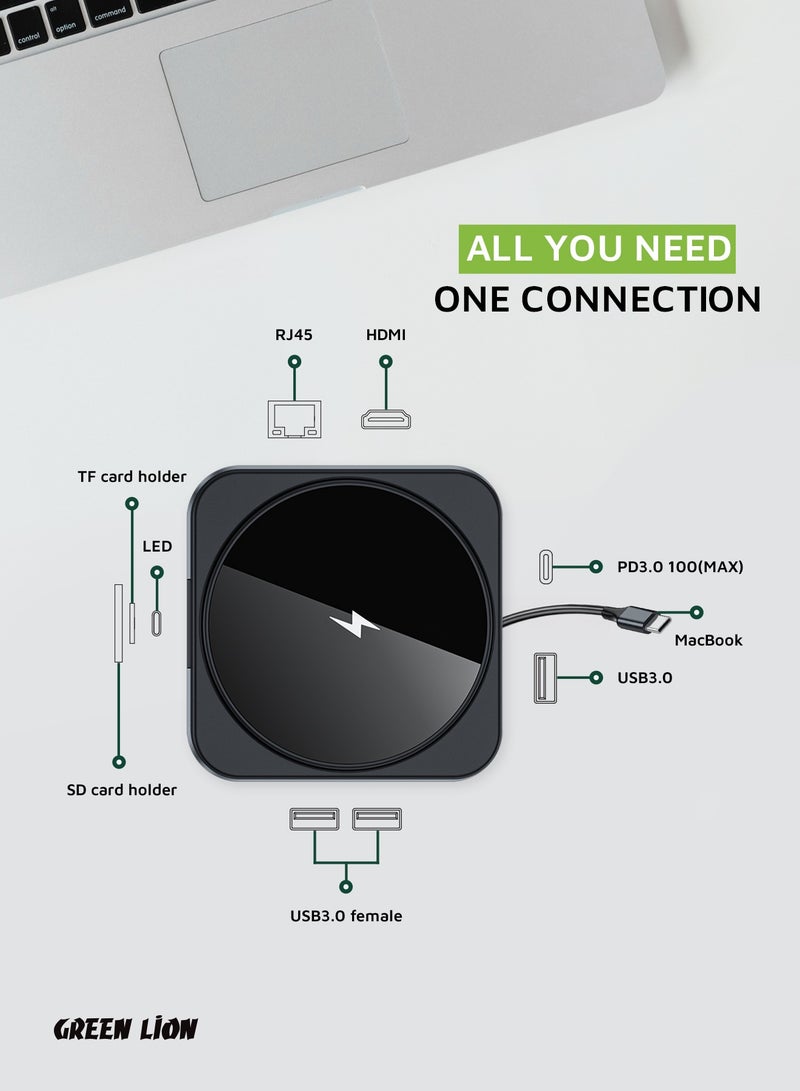 9 In 1 Type-C Hub Docking with Wireless MagSafe Charging Station 100W PD Type C to HDMI 4K Adapter, USB Hub 3.0 5Gbps Compatible MacBook Pro/Air 2023 M2/M1, iPad Pro/Air, HP, Dell, ASUS, Lenovo