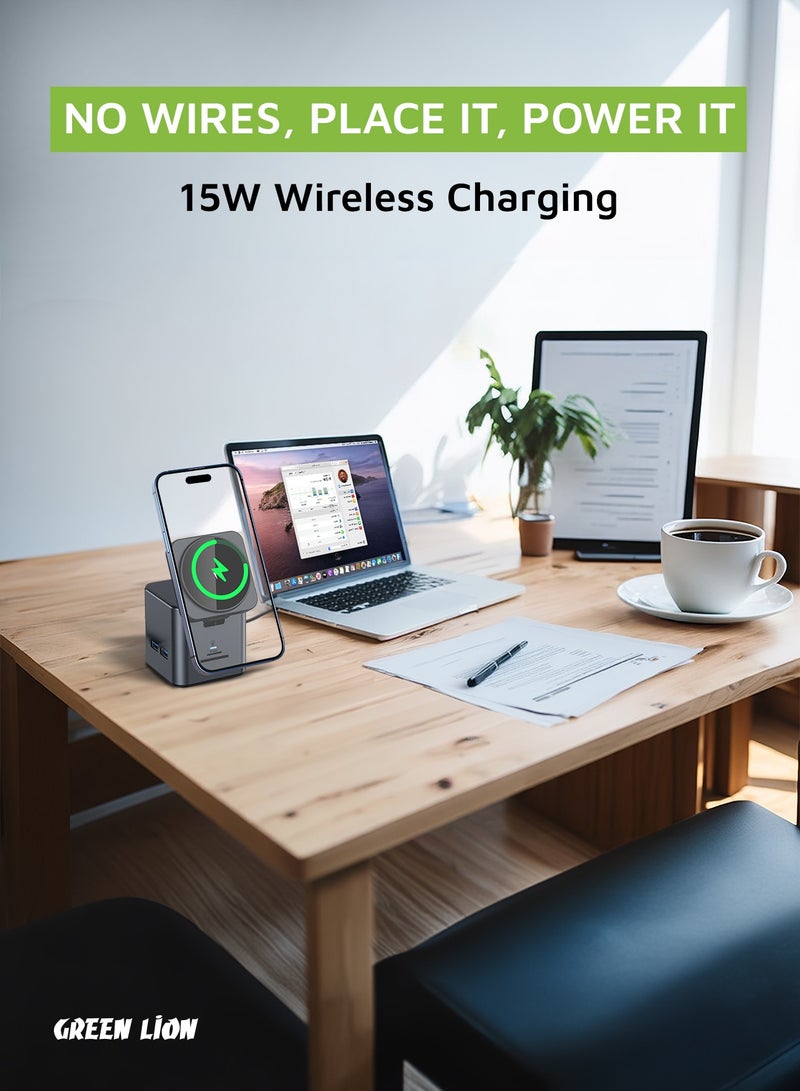 9 In 1 Type-C Hub Docking with Wireless MagSafe Charging Station 100W PD Type C to HDMI 4K Adapter, USB Hub 3.0 5Gbps Compatible MacBook Pro/Air 2023 M2/M1, iPad Pro/Air, HP, Dell, ASUS, Lenovo