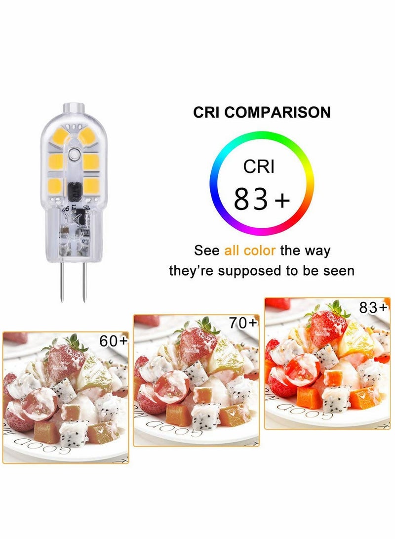 G4 2W LED Light Bulbs Cool White 6000K, AC/DC 12V, 200LM, Equivalent to G4 Capsule Halogen Bulb 10W-20W, G4 Bi-Pin 12V LED, Not Dimmable, 6pcs