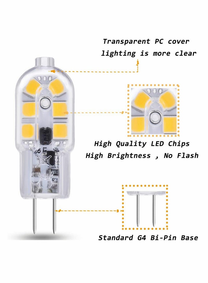 G4 2W LED Light Bulbs Cool White 6000K, AC/DC 12V, 200LM, Equivalent to G4 Capsule Halogen Bulb 10W-20W, G4 Bi-Pin 12V LED, Not Dimmable, 6pcs