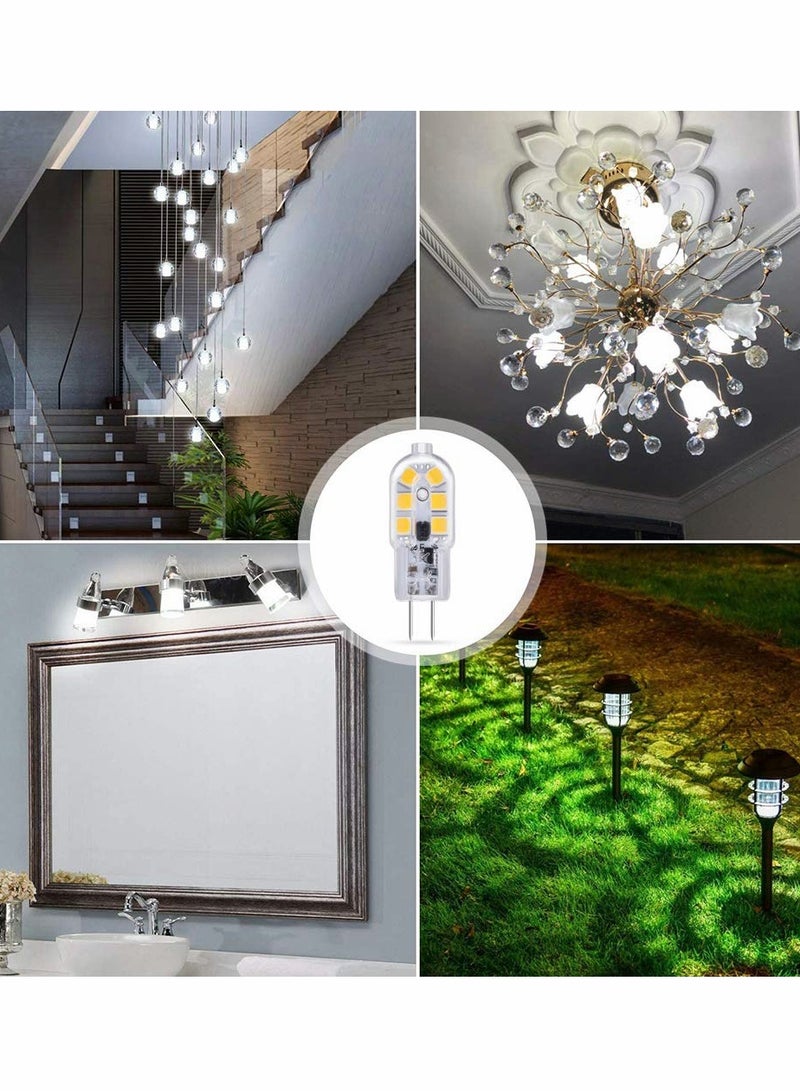 G4 2W LED Light Bulbs Cool White 6000K, AC/DC 12V, 200LM, Equivalent to G4 Capsule Halogen Bulb 10W-20W, G4 Bi-Pin 12V LED, Not Dimmable, 6pcs