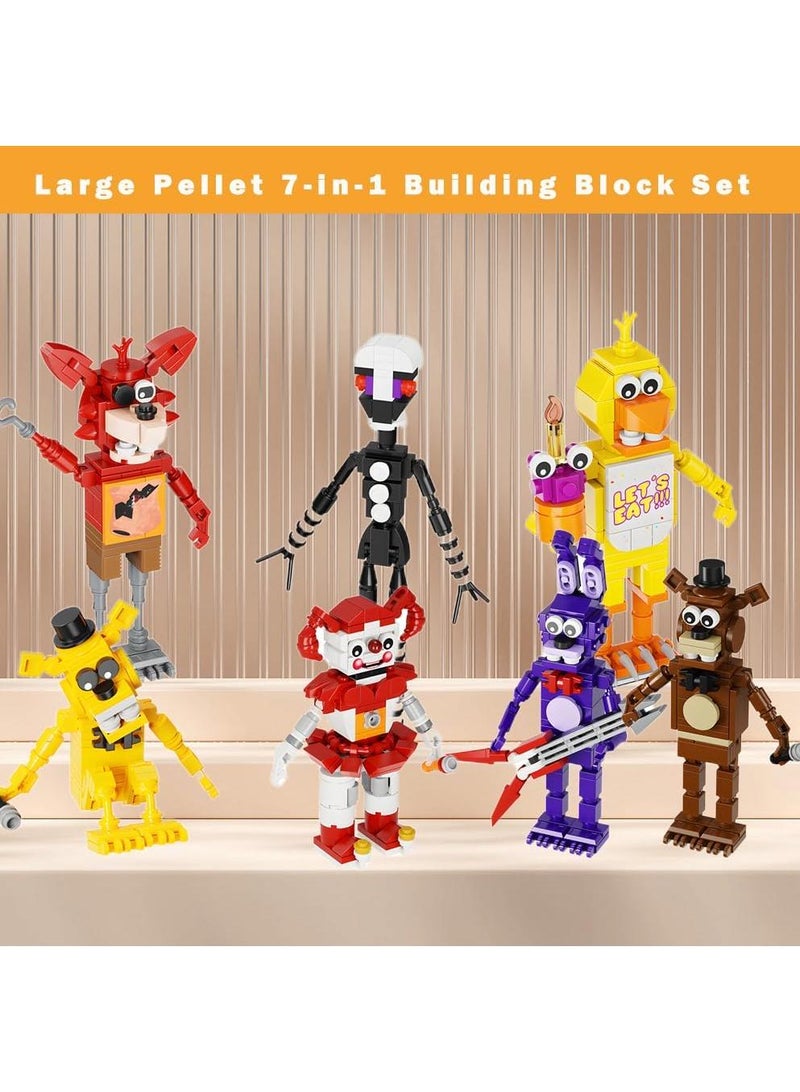 Five Nights Security Breach Block toy set, 7 in 1 game action figure dolls DIY blocks, children's educational puzzle blocks for boys and girls birthday