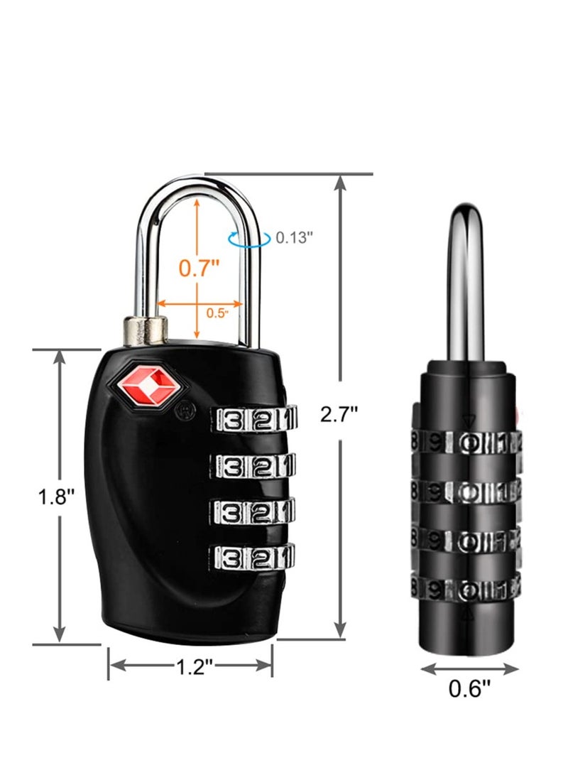 TSA Approved Luggage Locks with 4 Digit Combination Padlock Waterproof Resettable for Travel, Suitcases, Baggage, Gym, Lockers (Black, 2 Pack)