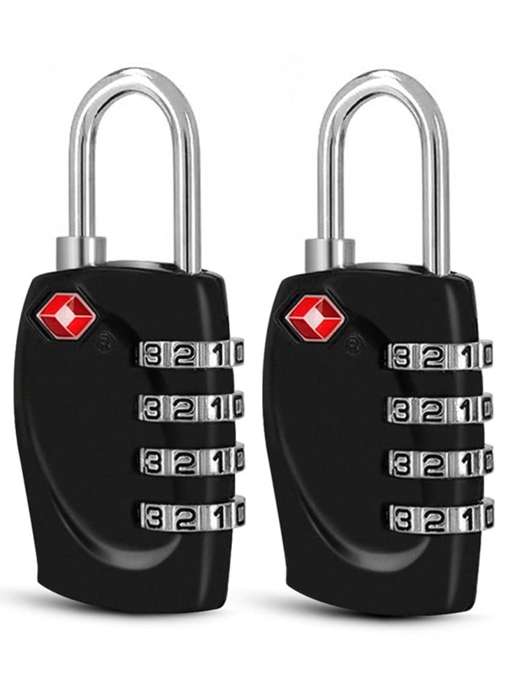 TSA Approved Luggage Locks with 4 Digit Combination Padlock Waterproof Resettable for Travel, Suitcases, Baggage, Gym, Lockers (Black, 2 Pack)