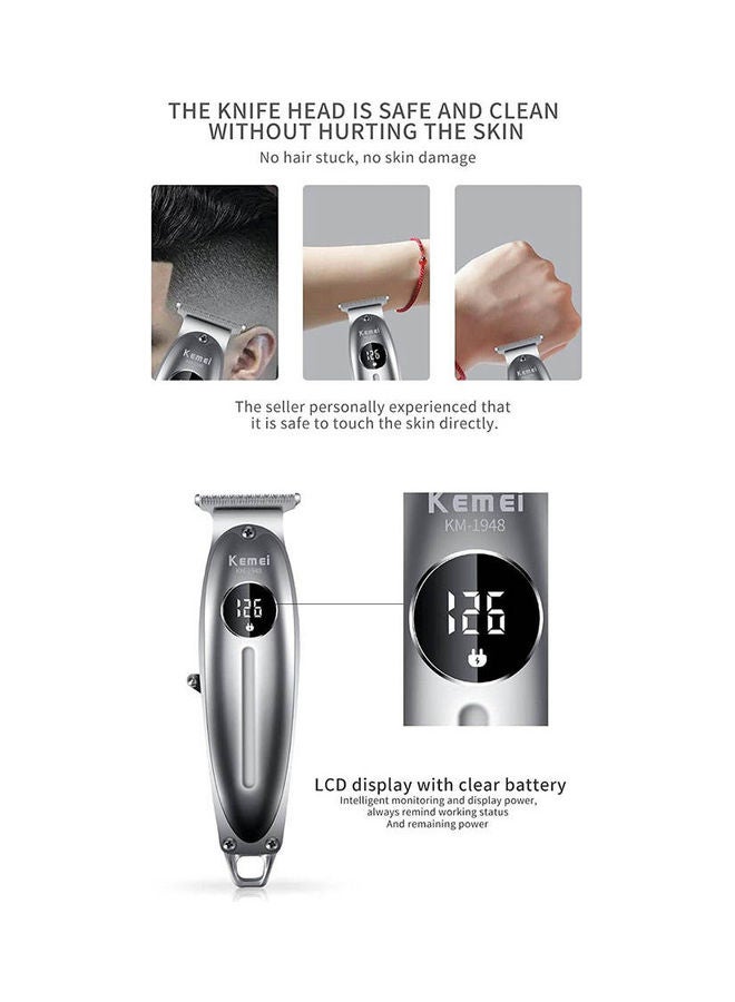 Km-1948 Professional Hair Clipper, Stainless Steel Blade, Lithium Battery And Usb Charger Grey