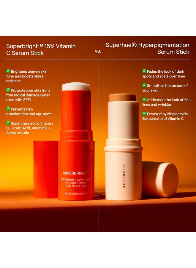 Superbright 15% Vitamin C Brightening Facial Serum Stick Reduces Dark Spots And Wrinkles With Vitamin E 0.5% Ferulic Acid 0.5 Oz.