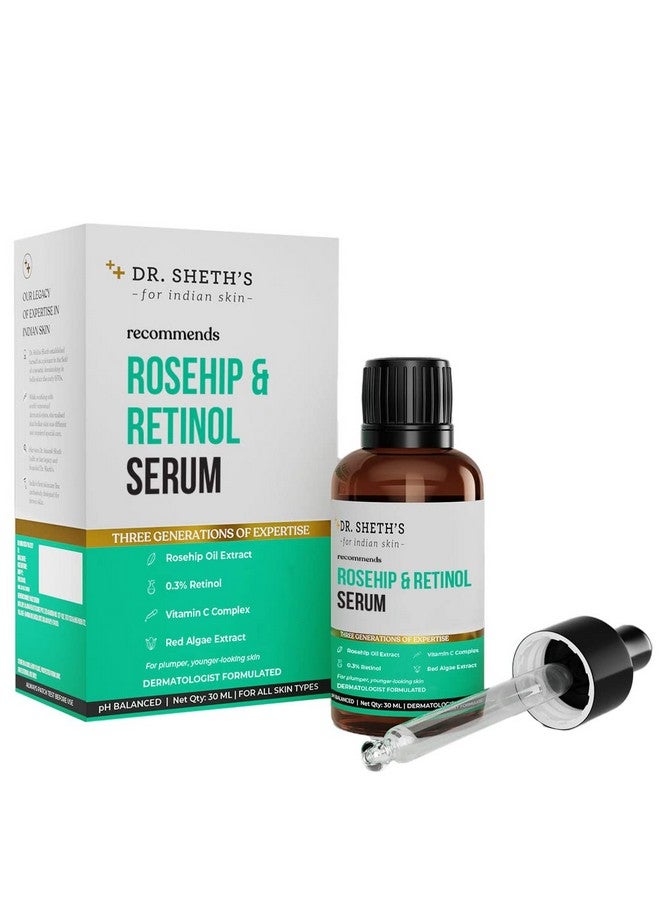 Rosehip & Retinol Serum With Rosehip Oil Extract And 0.3% Retinol Retinol Serum For Face Anti Ageing Reduces Fine Lines & Wrinkles For Men & Women For All Skin Types 30Ml