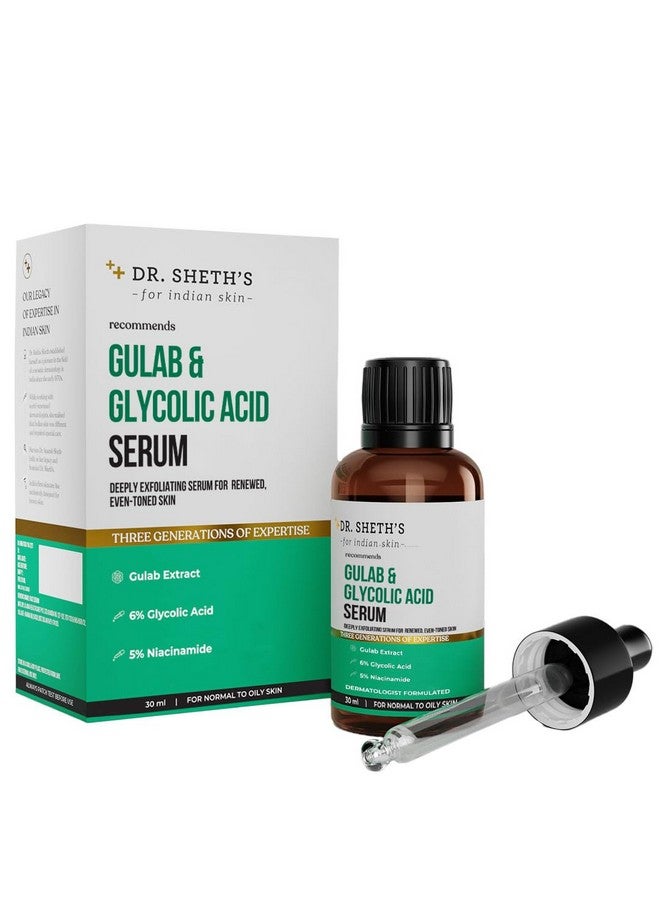 Gulab & 6% Glycolic Acid & 5% Niacinamide Instant Brightening Face Serum Improves Skin Texture & Uneven Skin Normal To Oily Skin Sensitive Skin 30Ml